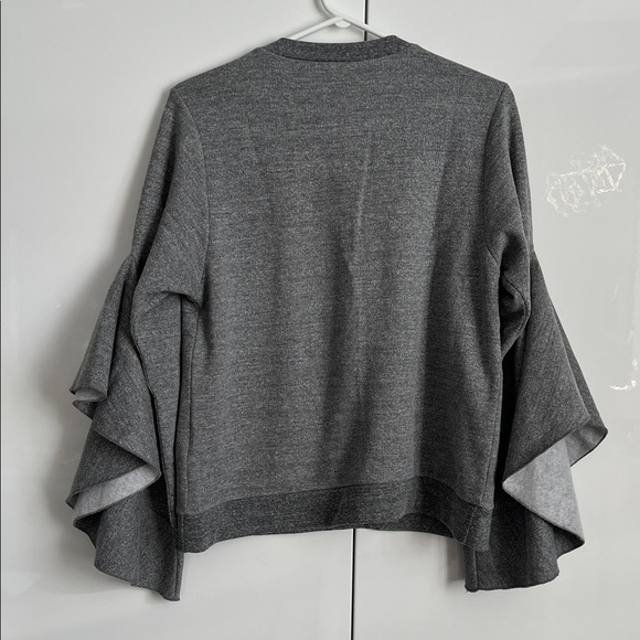 RACHEL ROY Gray Sweatshirt with Ruffle Sleeves and Pearl Accent, Size M - Picture 2 of 10